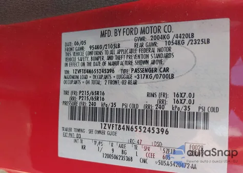 2005 Ford Mustang from USA, damaged, VIN 1ZVFT84N655245396